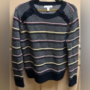 1901 Navy Multicolor Striped Sweater with Button Accents